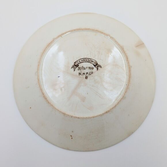 Antique New Wharf Pottery Tennyson Saucers Plates 2 Brown White Transferware 6" - Picture 5 of 12